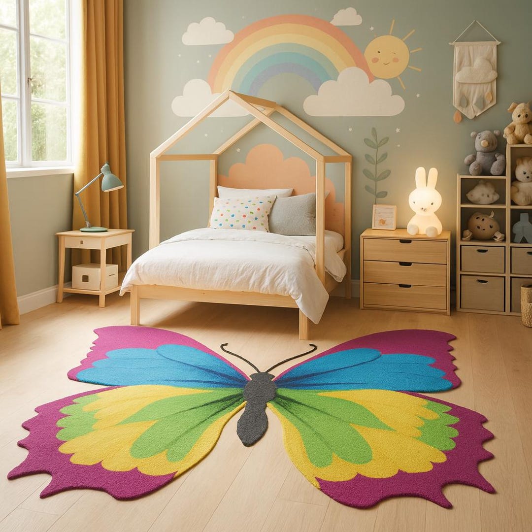 Hand-tufted Wool Butterfly Rug – Colorful Kids Room Decor - Etsy