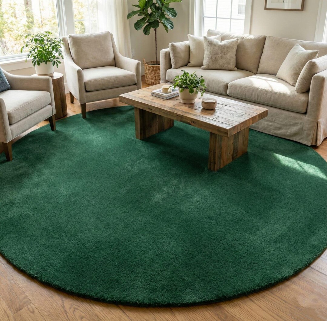 Hand Tufted Round Rug | Solid Plain Green Wool Rug | Custom 6x6 Area ...