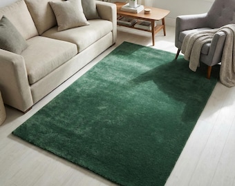 Hand Tufted Solid Rug Dark Green Wool Rug, Plush Minimalist Area Rug For Living Room