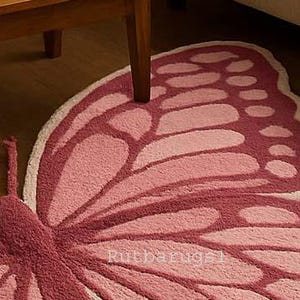 Pink Butterfly Shape Rug Hand Tuftred Girls Nursery Play Rug For kids Room image 5