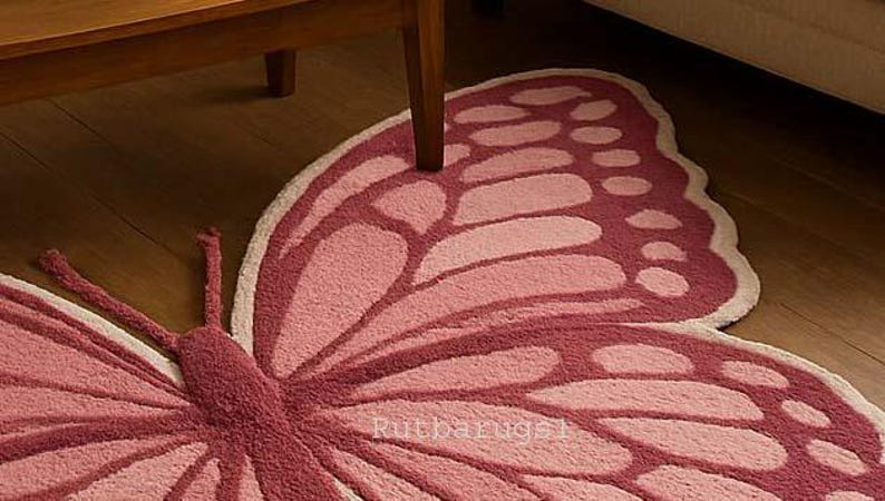 Pink Butterfly Shape Rug Hand Tuftred Girls Nursery Play Rug For kids Room image 5