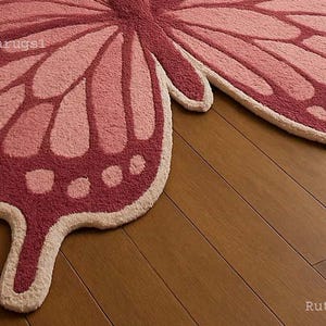 Pink Butterfly Shape Rug Hand Tuftred Girls Nursery Play Rug For kids Room image 2