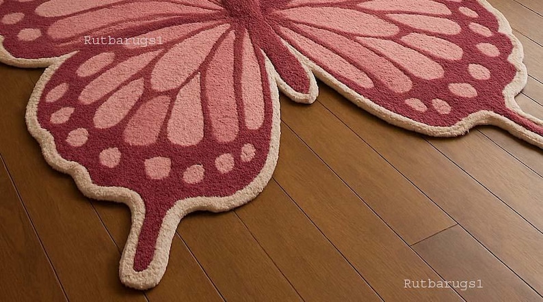 Pink Butterfly Shape Rug Hand Tuftred Girls Nursery Play Rug For kids Room image 2