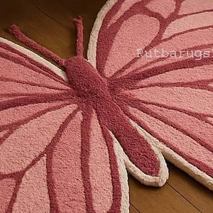 Pink Butterfly Shape Rug Hand Tuftred Girls Nursery Play Rug For kids Room image 3