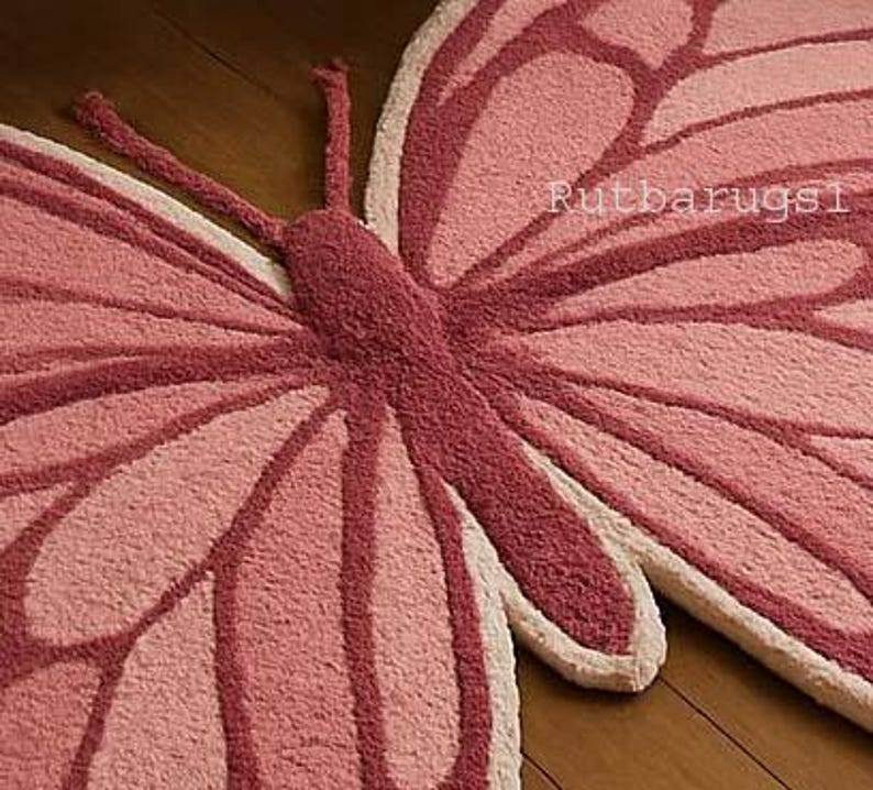 Pink Butterfly Shape Rug Hand Tuftred Girls Nursery Play Rug For kids Room image 3