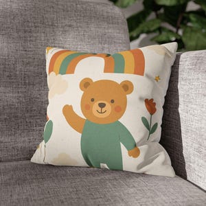 Bonita funda de almohada de oso arcoíris, decoración para habitación infantil, funda de cojín para guardería, regalo para baby shower, accesorio para habitación de niño, hogar acogedor