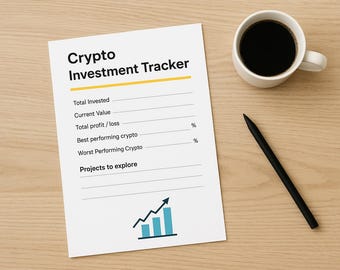 Crypto Investment Tracker | Cryptocurrency Portfolio | Bitcoin Ethereum Digital Finance Spreadsheet (A4 & US Letter)