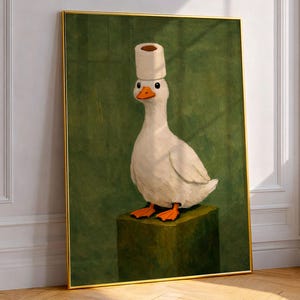 Póster de pato, arte divertido para la pared del baño, estampado animal humorístico, decoración de estilo vintage, obra de arte peculiar para el hogar, idea de regalo única