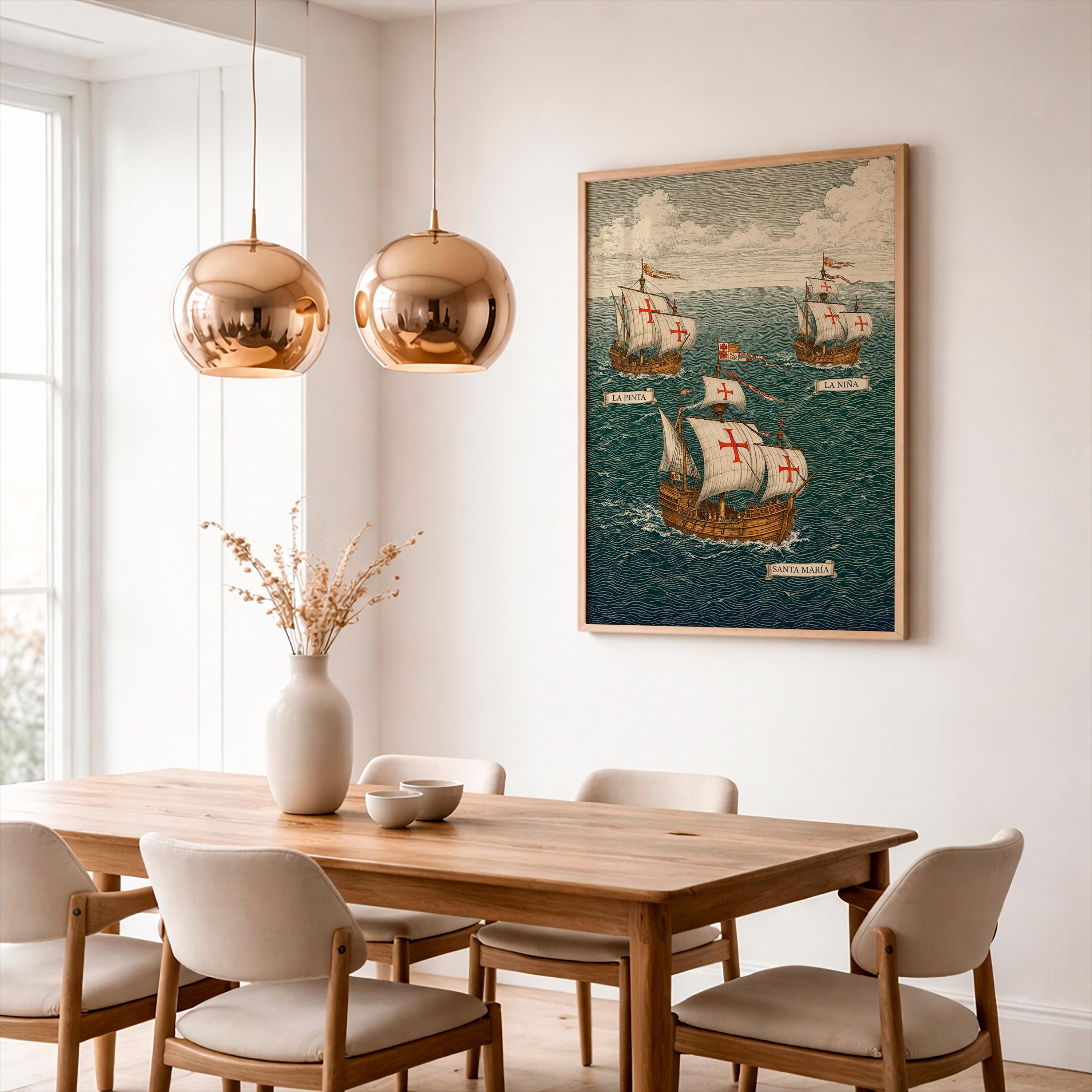Christopher Columbus Ships Art Print, Vintage Nautical Decor