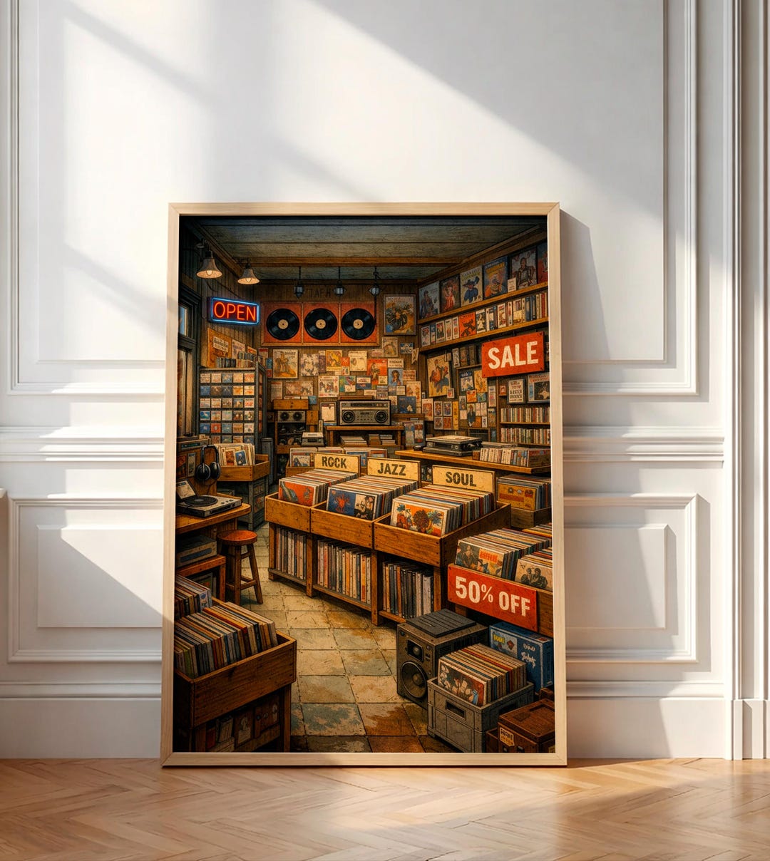 Vintage Record Store Poster, Retro Vinyl Shop Wall Art, Music Room ...