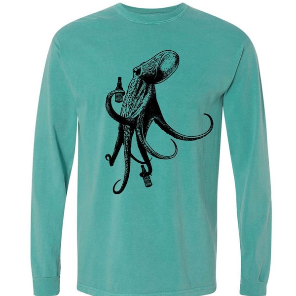 Beer Drinking Octopus Comfort Colors® Long Sleeve Octopus Tee. Brewing Shirt. Fun Beach Shirt. Gift for Homebrewer. Craft Beer Tshirt.