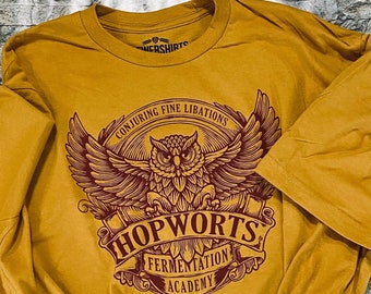 Hopworts Fermentation Academy Homebrewing Beer Shirt, Fathers Day Dad Shirt, Homebrewer Beer Tshirt, Handmade T-Shirt Gift for Beer Nerd