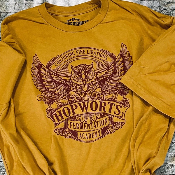 Hopworts Fermentation Academy Homebrewing Beer Shirt, Fathers Day Dad Shirt, Homebrewer Beer Tshirt, Handmade T-Shirt Gift for Beer Nerd