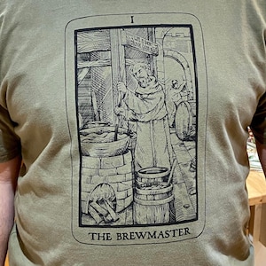 Brewmaster tarot card brewing Tshirt. Funny homebrewer gift for men. Craft beer tarot shirt. Backyard brewery tee.