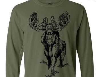 Beer Drinking Moose Shirt. Craft Beer Shirt. Beer Nerd. Homebrewer. Maine Moose. Camping. Nature Lover. Comfort Colors® Long Sleeve Tee