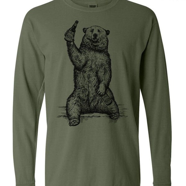 Beer Nature Lover Shirt, Camping Shirt, Homebrewer, Bear Camping Shirt, Comfort Colors® Long Sleeve Brewershirts® Beer Drinking Grizzly Bear