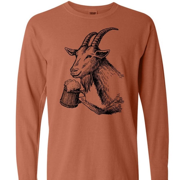 German Homebrew Beer Lover Shirt, Gift for Homebrewer, Hiking Shirt, Goat Farm Shirt, Comfort Colors® Long Sleeve Tee, Bock Drinking Goat