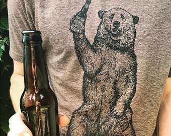 Homebrew Beer Drinking Grizzly Bear Tshirt, Shirt for Homebrewer and Beer Lover, Funny Camping Shirt, Fun Shirt For Outdoor Enthusiast