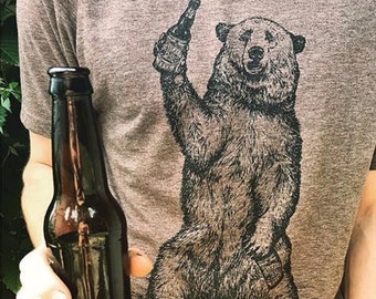 Craft Beer Drinking Bear Shirt for Homebrewer Beer Lover, Let's Go Camping Funny Camping Shirt Funny Hiking Shirt For Men Women