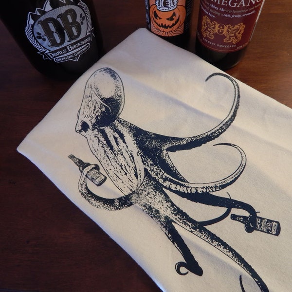 Brewing Beer Gift | Bar Towel Beer Gift | Stocking Stuffer for Homebrewer | Beer Drinking Octopus