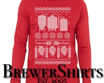 Christmas Beer Shirt | Gift for Homebrewer | Brewer Shirt Long Sleeve Shirt for Homebrewer Brewing Small Batch Beer | Ugly Brew Shirt