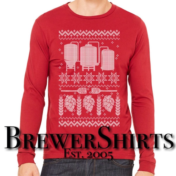 Christmas Beer Shirt | Gift for Homebrewer | Brewer Shirt Long Sleeve Shirt for Homebrewer Brewing Small Batch Beer | Ugly Brew Shirt
