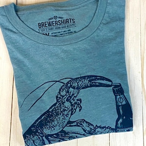 Beer Lover Lobster Shirt Gift for Homebrewer Fun Beer Shirt with Lobster Drinking Craft Beer, Great Beach Vacation Shirt with Maine Lobster