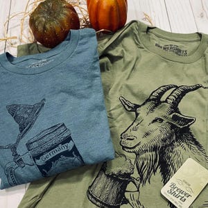 Beer Drinking Goat Oktoberfest German Beer Tshirt. Homebrewer Tee for Homebrewing Enthusiast. Farming Hops Craft Beer Lover Fun Dad Shirt