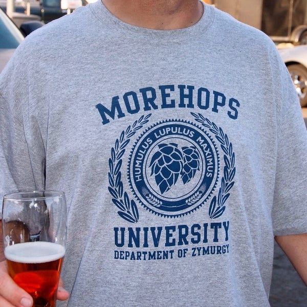 Homebrewing Beer Tshirt, Morehops University Homebrewer Shirt, Craft Beer TShirt, Zymurgist, Brew Your Own Zymurgy Shirt