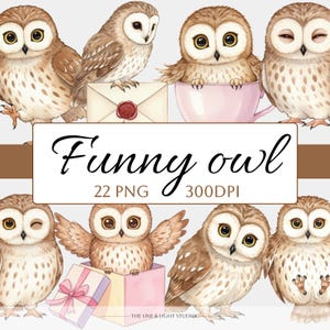 22 Watercolor Cute Owl Clip Art PNG, Printable Owls Clipart Bundle,  junk journal, Owl Scrapbooking Paper craft, Owl Sublimation Clipart
