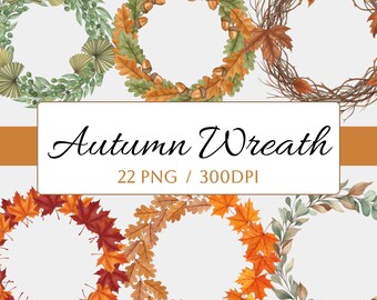 Watercolor Fall Wreath Clipart | Autumn Leaf PNG Bundle (Digital Download)