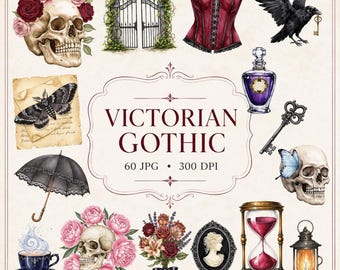 Gothic Victorian Clipart Bundle, Dark Academia PNG, Spooky Halloween Illustrations, Vintage Witchy, Sublimation Graphics, Halloween clipart