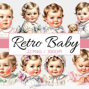 22 Watercolor Vintage Baby Girl Clipart PNG Bundle, Printable Baby Shower Clipart, Retro Victorian Baby PNG,Cute Baby Girl Digital Download