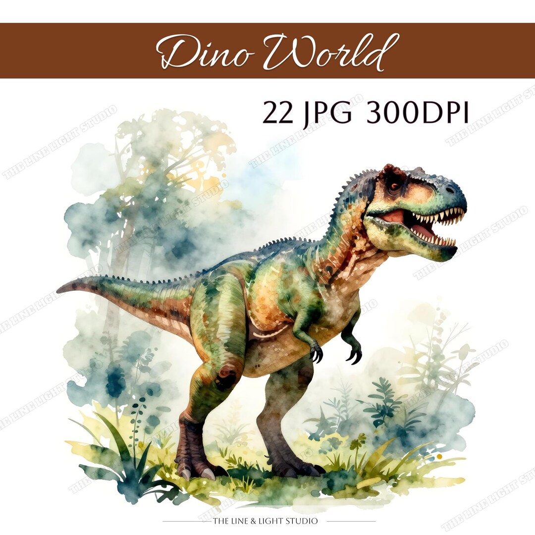 22 Watercolor Dinosaur Clipart Bundle, Dino World Illustrations, T Rex ...