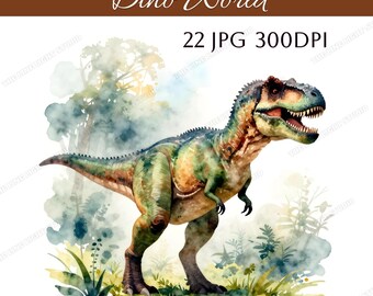 22 Watercolor Dinosaur Clipart Bundle, Dino World Illustrations, T Rex Jurassic Art Set, Kids Dinosaur Graphics, Prehistoric Animals JPG