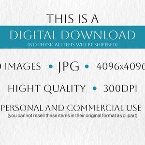 May include: White background with text: "THIS IS A DIGITAL DOWNLOAD" in black, with a teal banner. Details include "60 IMAGES", "JPG", "4096x4096PX", "HIGH QUALITY", "300DPI", and "PERSONAL AND COMMERCIAL USE".