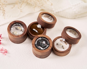 Personalized Wood Ring Box with Acrylic Lid, Wedding Ring Box, Double Slot Ring Bearer, Round Ring Box, Engagement, Proposal Ring Holder