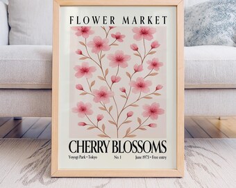Vintage Tokyo Cherry Blossom Print: Japandi Sakura Wall Art