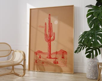 Cactus Print Saguaro Pink Desert Southwest Wall Art
