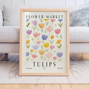 Flower Market Tulip Poster | Pastel Spring Floral Wall Art | Amsterdam Vintage Botanical Print