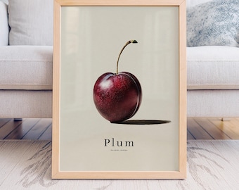Plum Kitchen Poster, Fruit Botanical Wall Art Print, Farmhouse Kitchen Decor