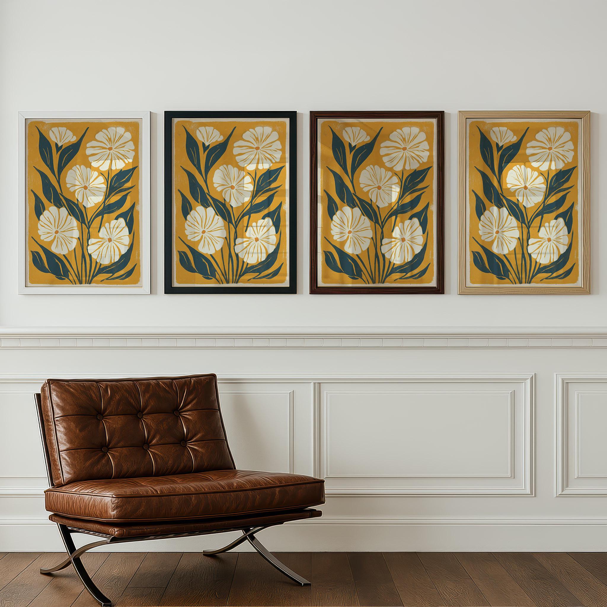 Floral Wall Art Mustard Yellow Linocut Botanical Print - Etsy