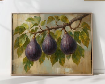 Fig Branch Still Life Print — Warm Kitchen Art with Classic Painterly Texture