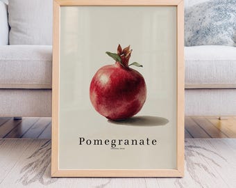 Minimalist Pomegranate Poster | Neutral Kitchen Fruit Art Print | Rustic Mediterranean Wall Decor