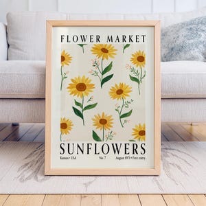 Vintage Sunflower Market Art Print: Botanical Farmhouse Kitchen Decor