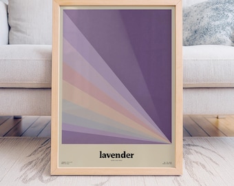 Lavender Abstract Poster, Purple Minimal Wall Art Print, Retro Geometric Rays, Mid Century Modern Decor for Bedroom or Living Room