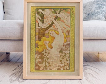 Art Nouveau French Poster Vintage Woman and Doves Print