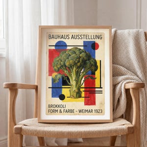 Brokkoli-Kunstdruck im Bauhaus-Stil – Geometrisches Lebensmittelposter aus der Mitte des 20. Jahrhunderts für die Küche