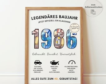 Idea regalo in denaro per il 40° compleanno di un uomo (nato nel 1986), divertente regalo di compleanno fai da te | Download PDF disponibile per il download immediato e la stampa