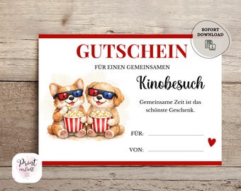 Cinema voucher | Printable cinema voucher | Last-minute gift idea for a movie visit | Film voucher template | Instant digital download (A6)